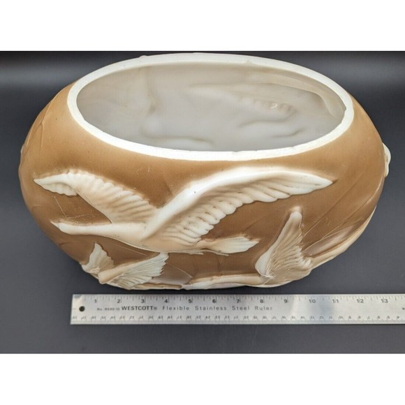 Antique Phoenix Glass Pillow Vase Cream White 3D Geese Swans Flying - Picture 9 of 12